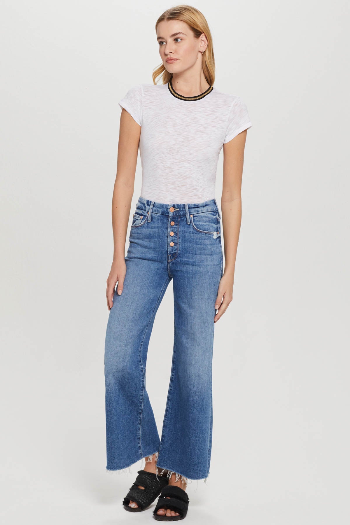 METALLIC TIPPED RINGER TEE - WHITE