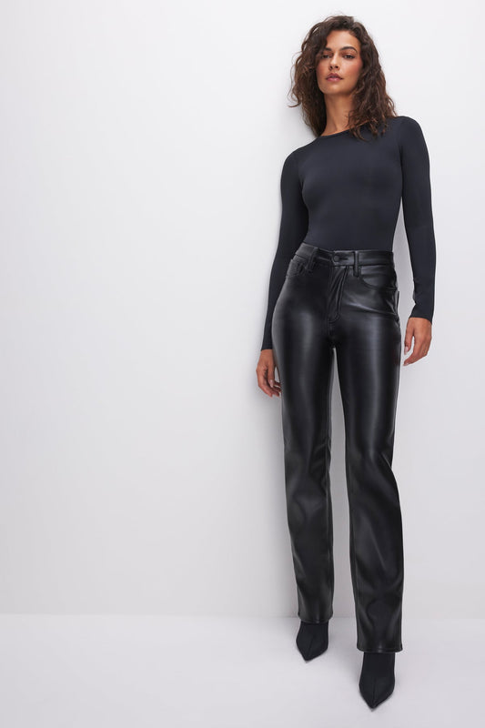 Good American GOOD ICON FAUX LEATHER PANTS - Black