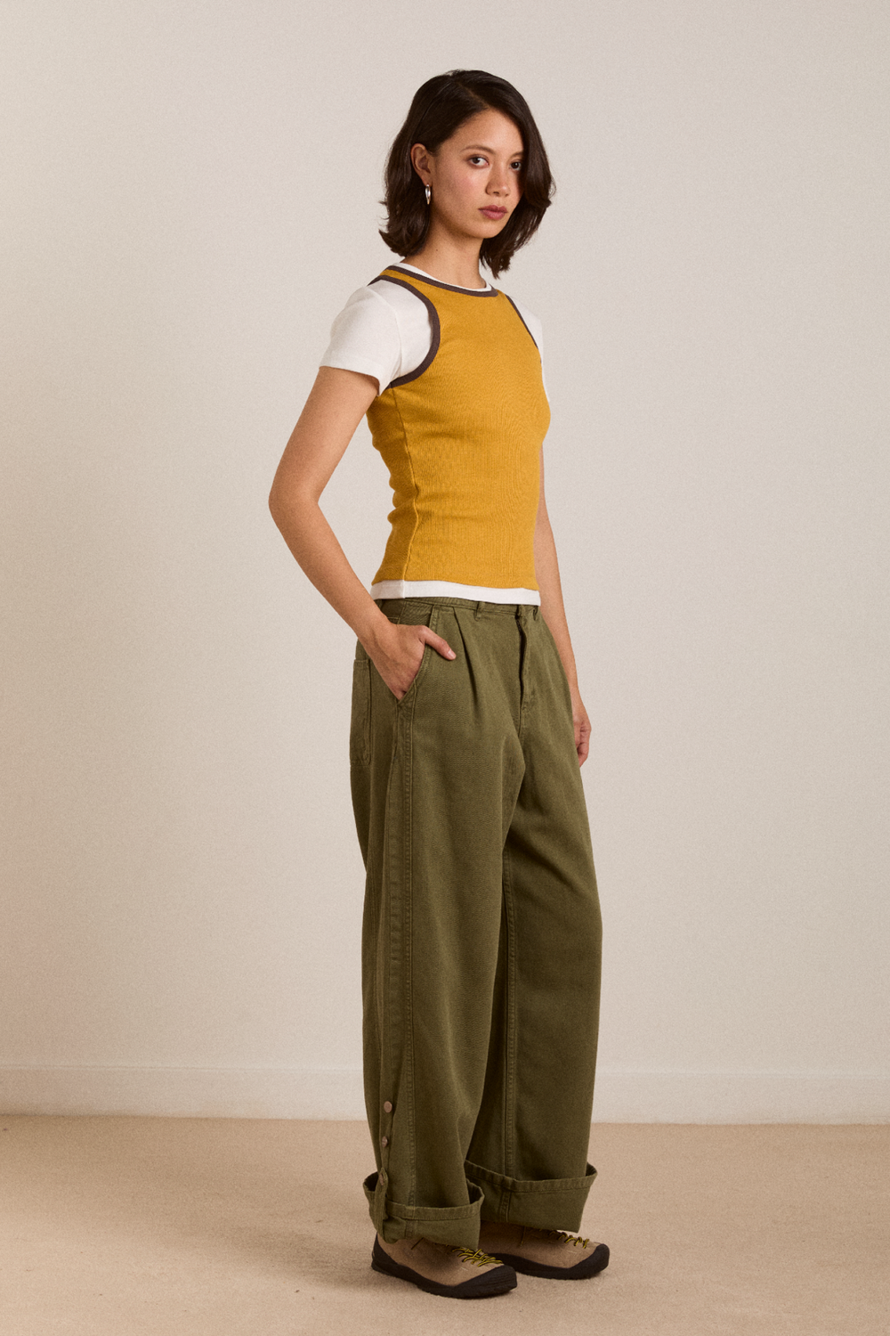 Damson Madder Manon Layered Tee Yellow/Coffee Bean