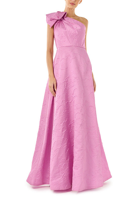 Monique Lhuillier One Shoulder Jacquard Dress - Soft Orchid