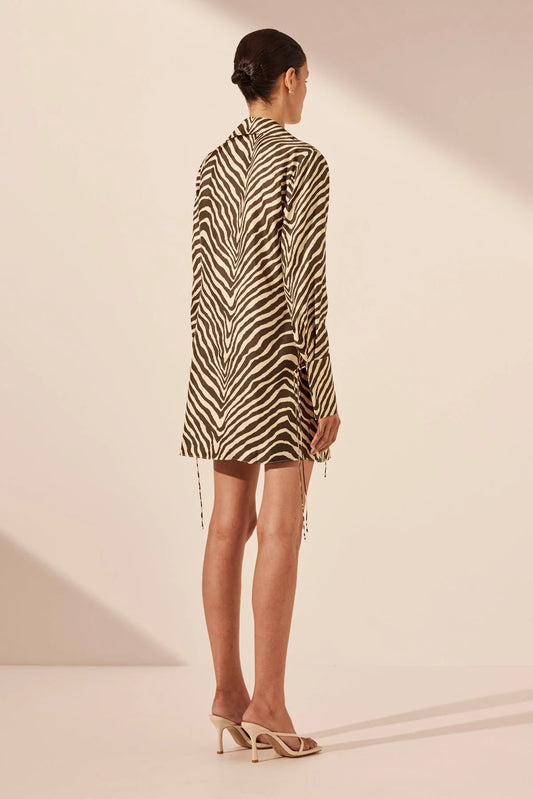 Shona Joy Sana Silk Shirt Tie Mini Dress