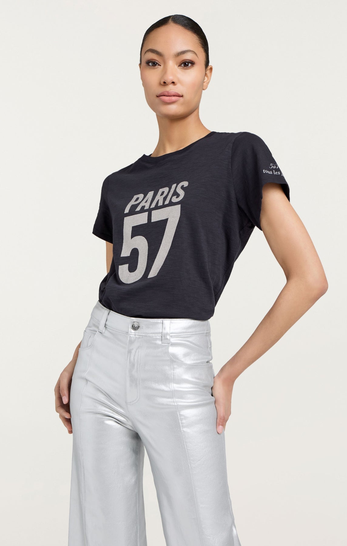 CINQ A SEPT RHINESTONE PARIS 57 TEE