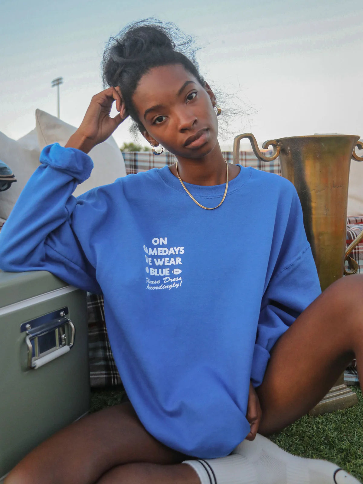 GAMEDAYS WE WEAR BLUE SWEATSHIRT (FRONT + BACK