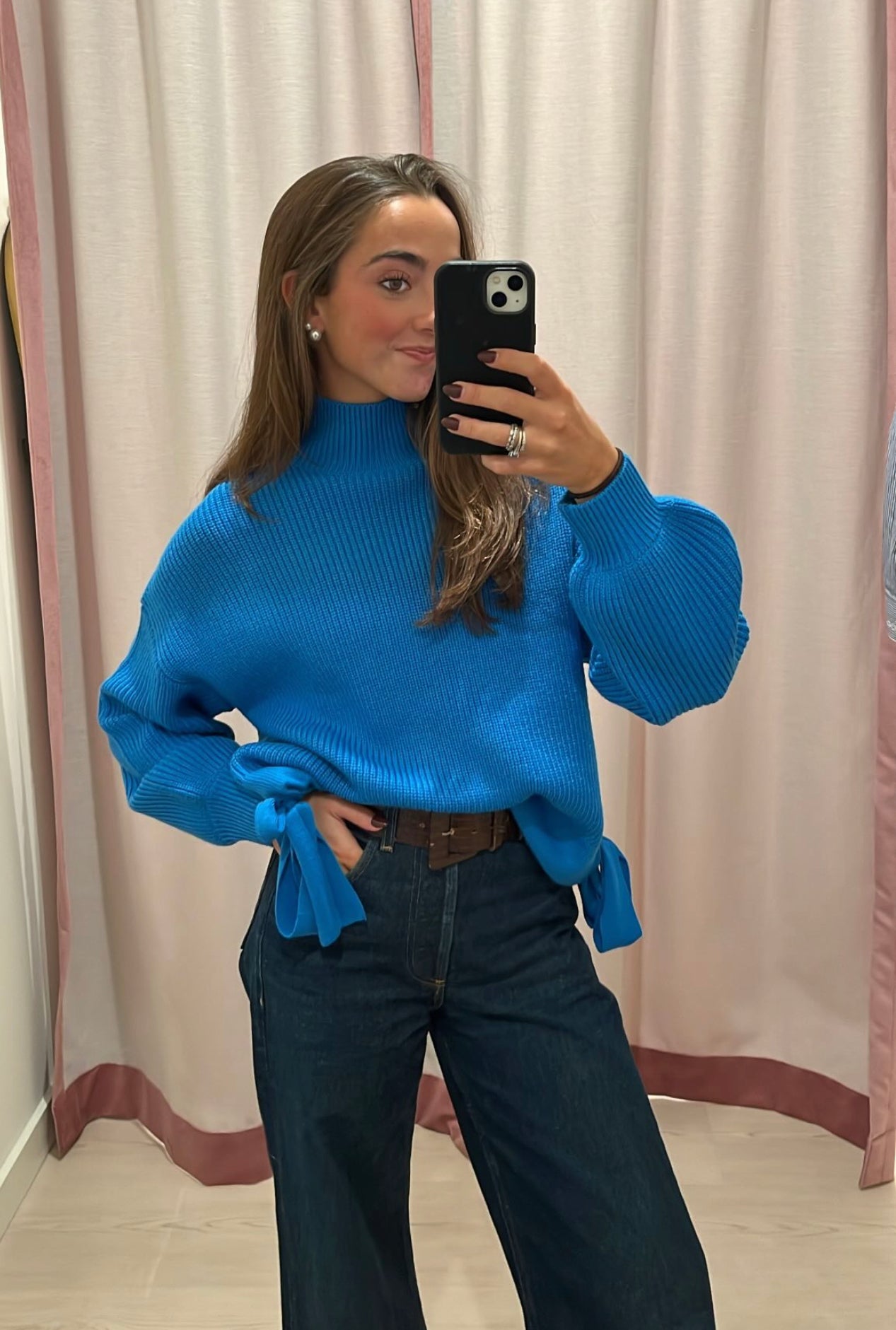 Essentiel Antwerp Blue Rib Knitted Sweater with Bows