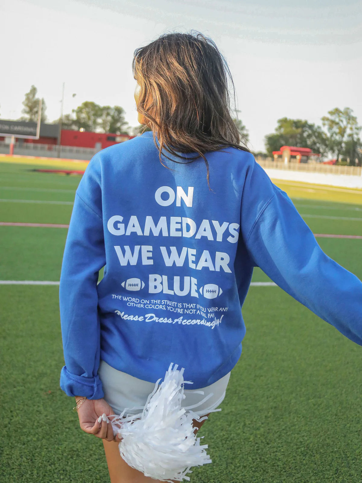 GAMEDAYS WE WEAR BLUE SWEATSHIRT (FRONT + BACK