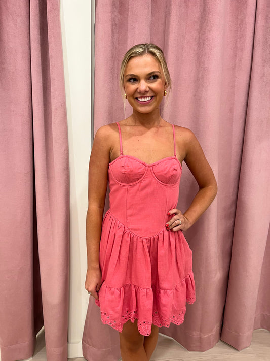 Hemant & Nandita Anay Pink Linen Short Dress