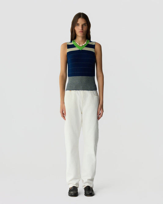 Guest in Residence Collegiate Stripe Vest - Navy Combo