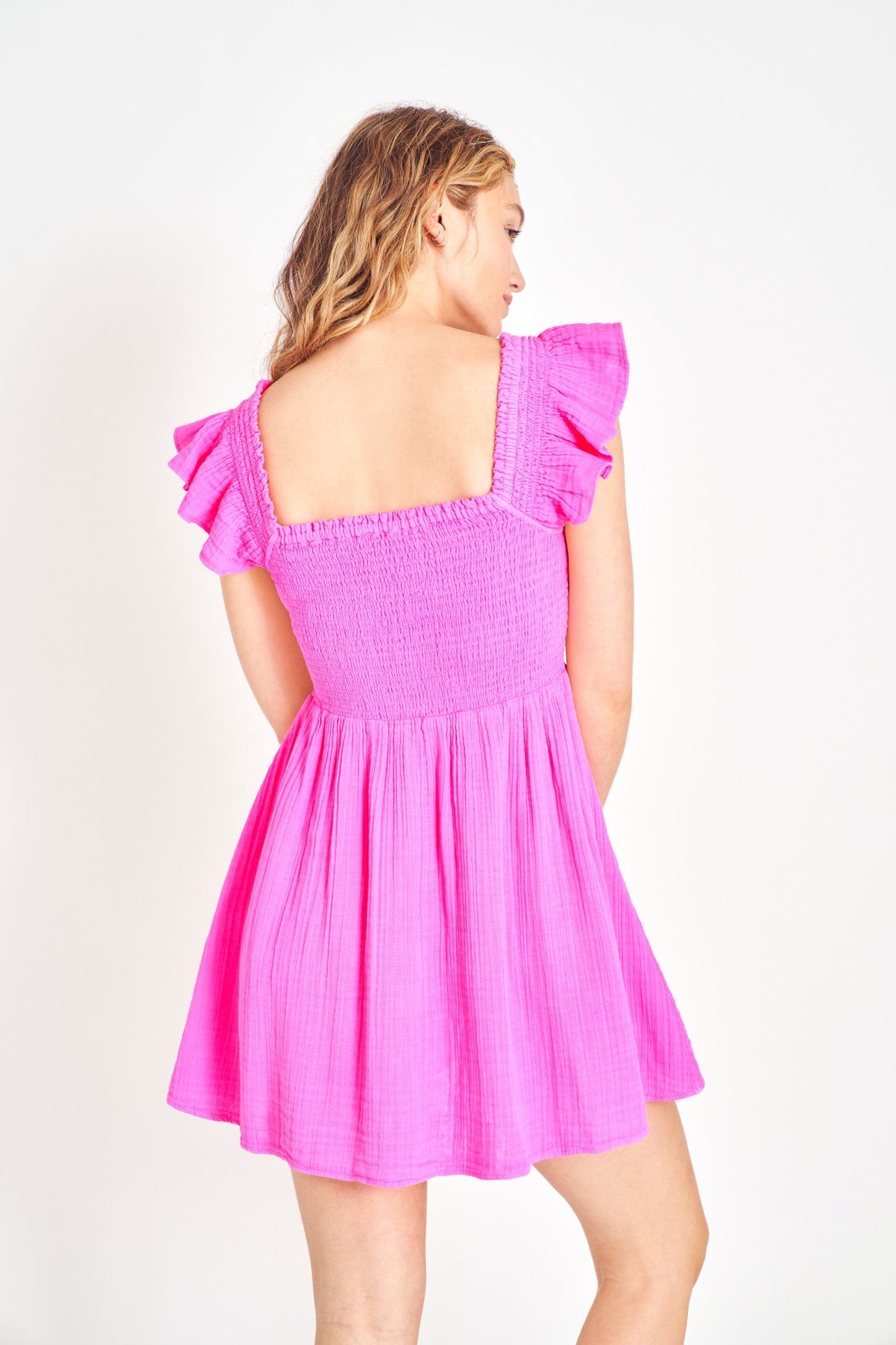 LoveShackFancy Athalia Mini Dress - Flirty Fuchsia