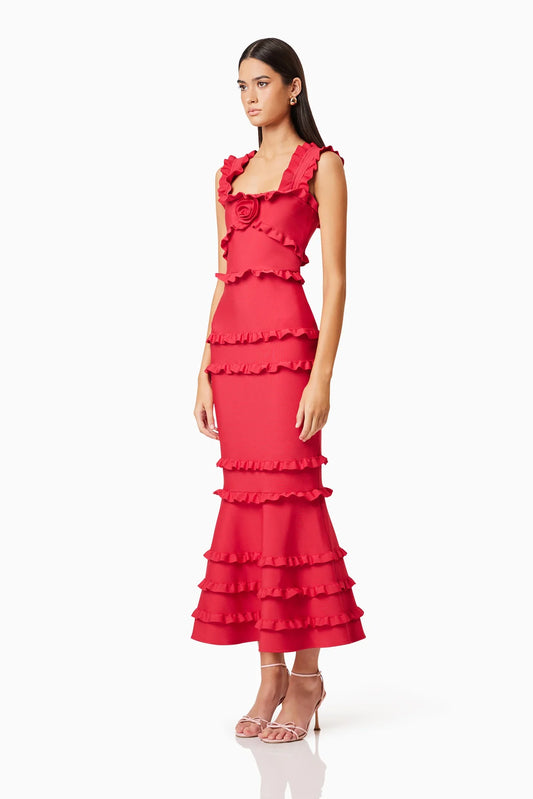 Elliatt Kimberly Frill Maxi Dress in Red