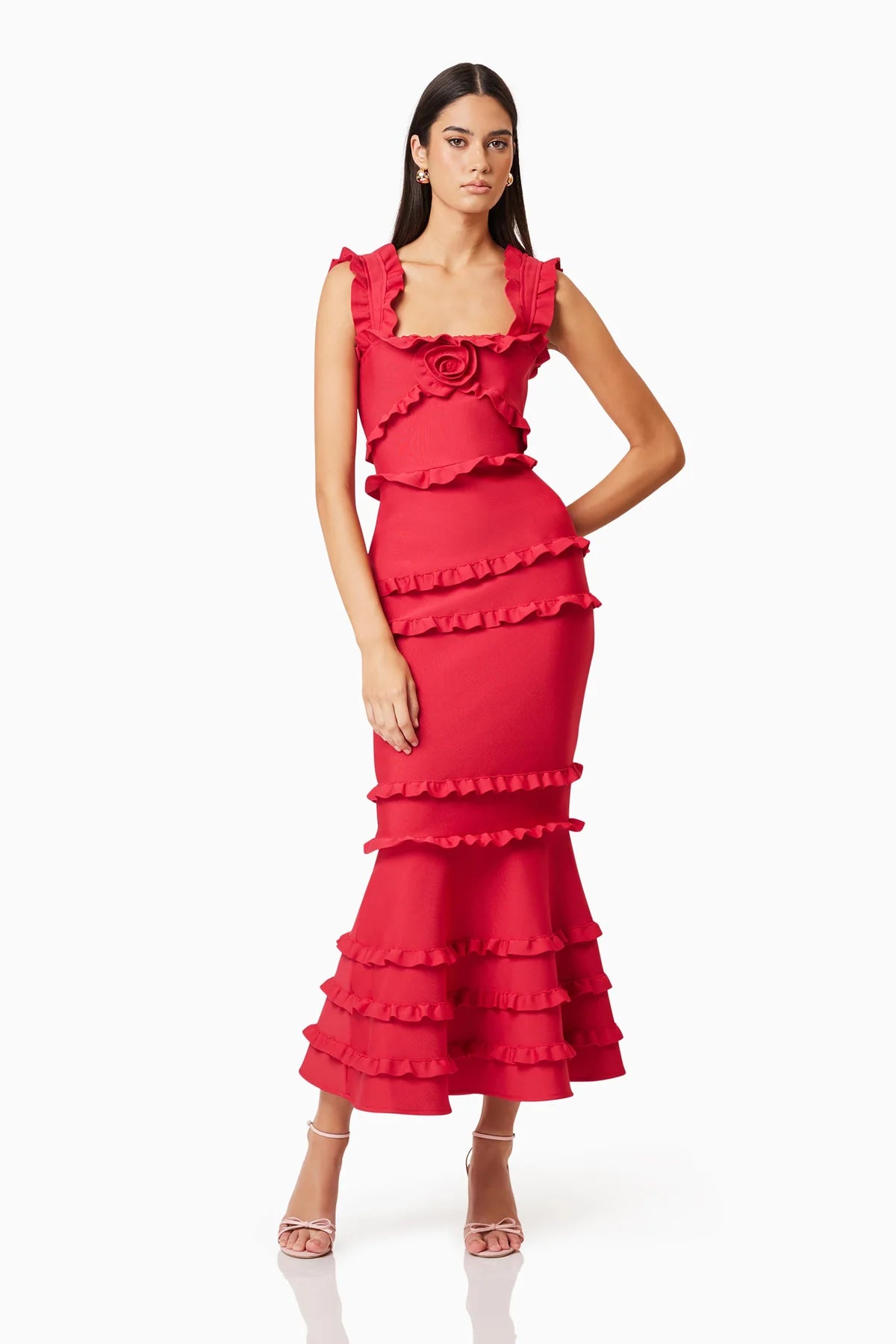 Elliatt Kimberly Frill Maxi Dress in Red