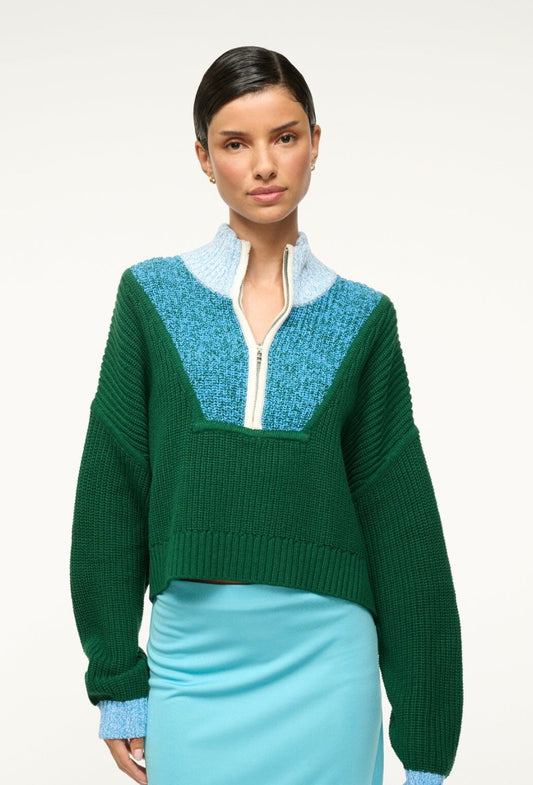 STAUD Cropped Hampton Sweater - Jungle, Sky & Ivory