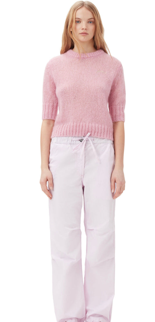 Ganni Light Lilac Washed Cotton Canvas Draw String Trouser