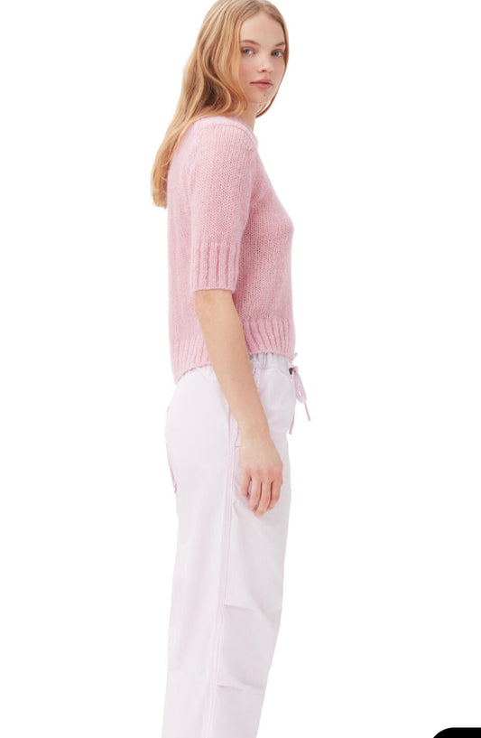 Ganni Light Lilac Washed Cotton Canvas Draw String Trouser