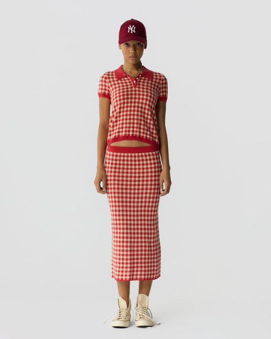 Guest in Residence Gingham Long Skirt - Scarlet
