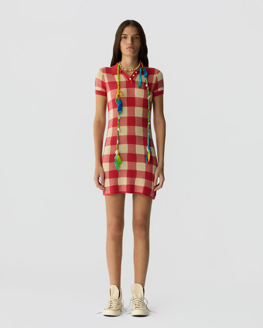 Guest in Residence Gingham Polo Dress - Scarlet/Mist