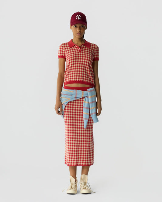 Guest in Residence Gingham Shrunken Polo - Scarlet