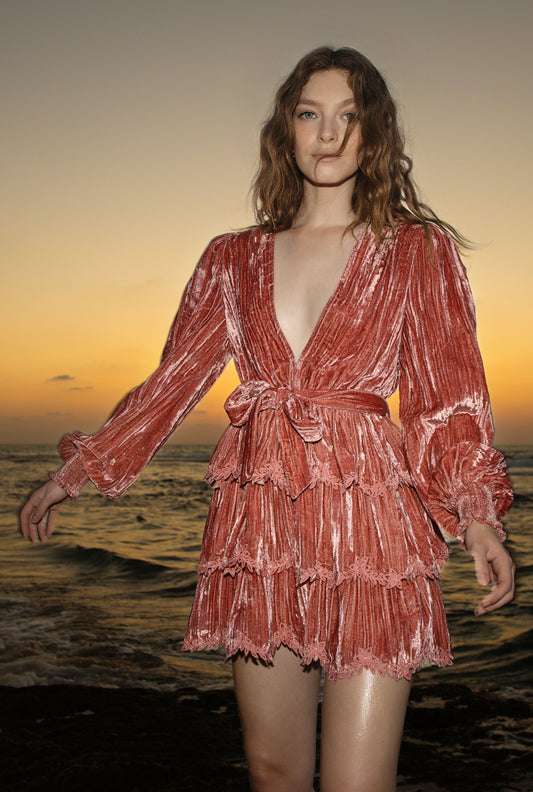 Hemant & Nandita Reha Pink Velvet Dress