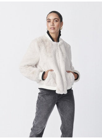 Ena Pelly Essential Faux Bomber Jacket - Bone