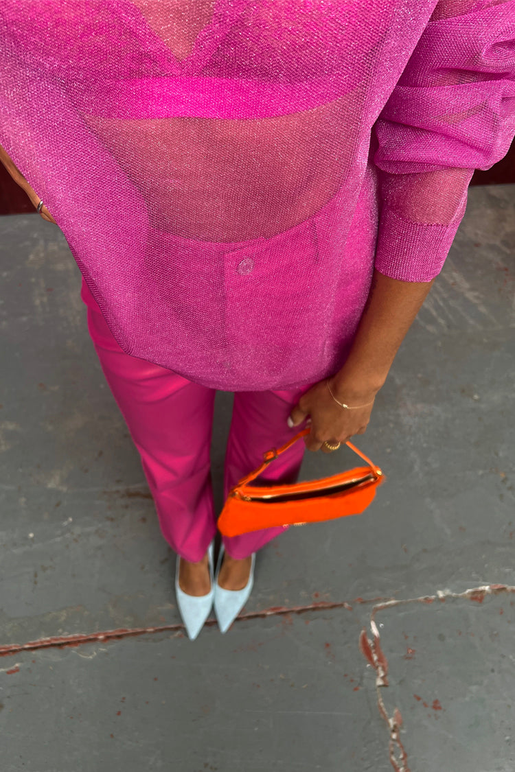 NEVER FULLY DRESSED MAGENTA VEGAN LEATHER TROUSER