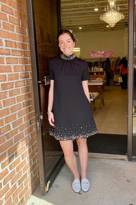 STAUD MINI ILANA DRESS - BLACK/SILVER