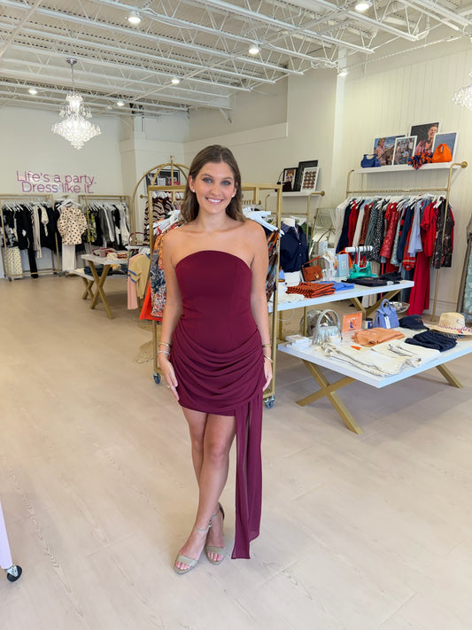 Significant Other Edda Strapless Mini Dress in Berry
