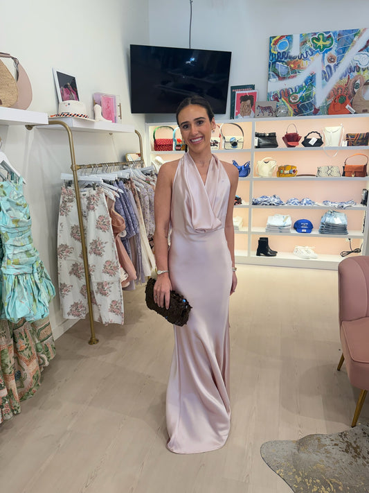 Sau Lee Pearl Satin Gown - Pink Cloud