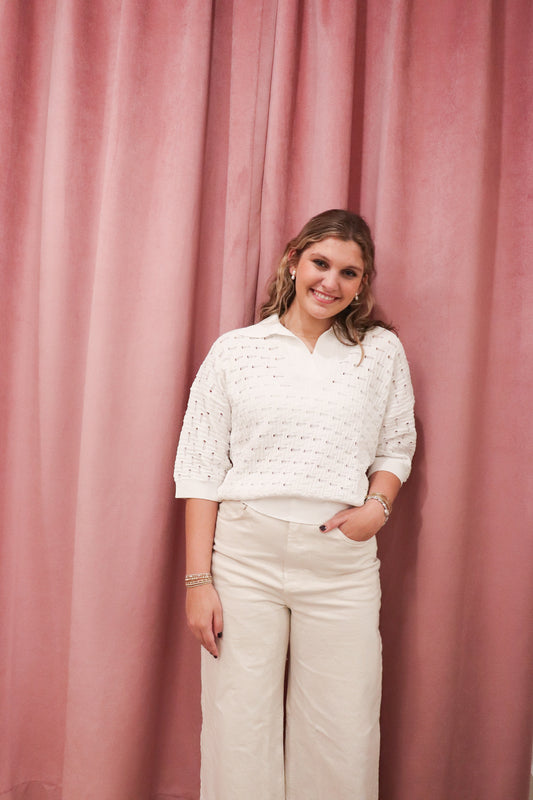 Autumn Cashmere Boxy Texture Stitch Johnny Collar