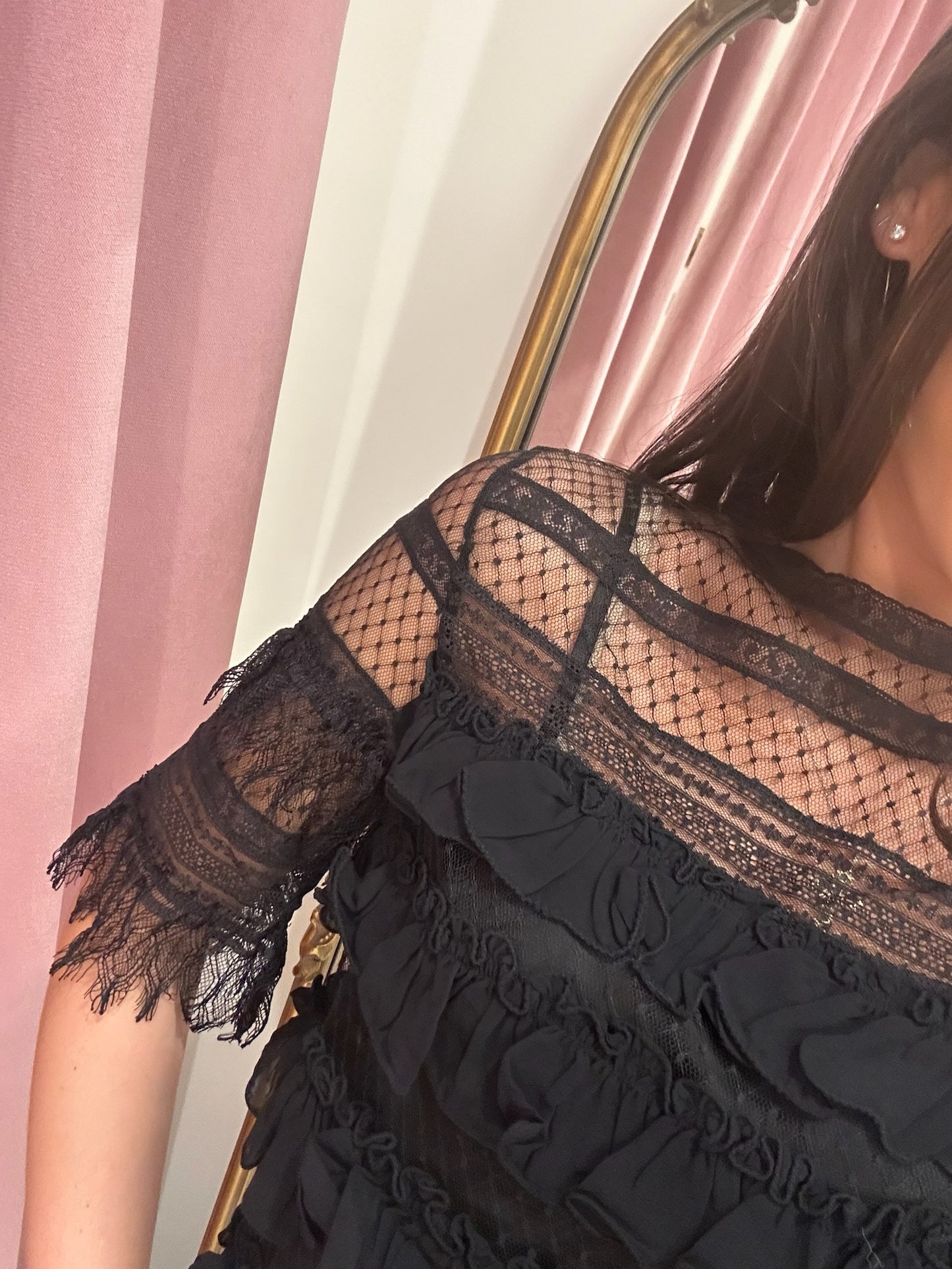 The Great The Winter Mesh Flounce Top