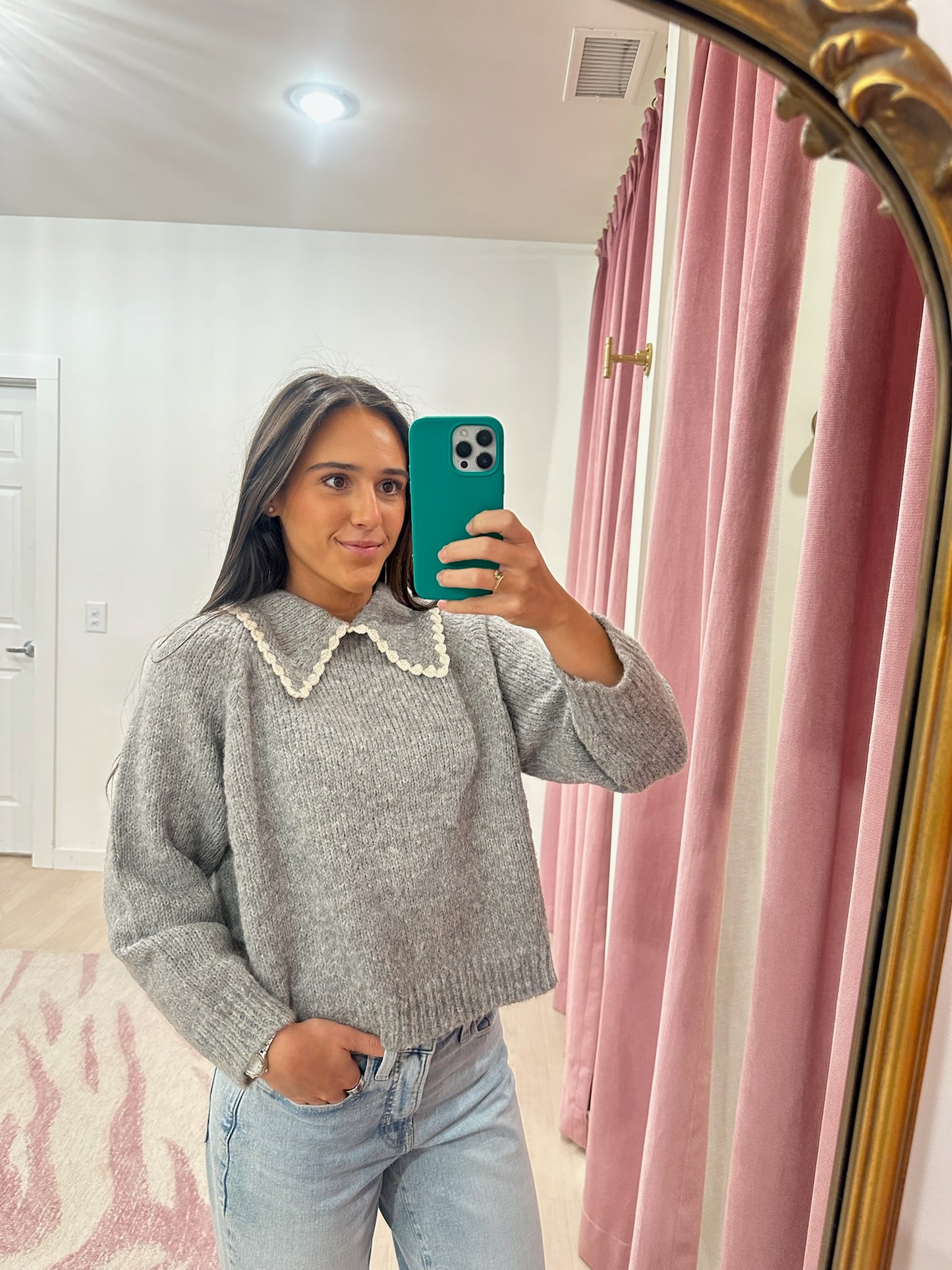 The Great The Crochet Collar Pullover