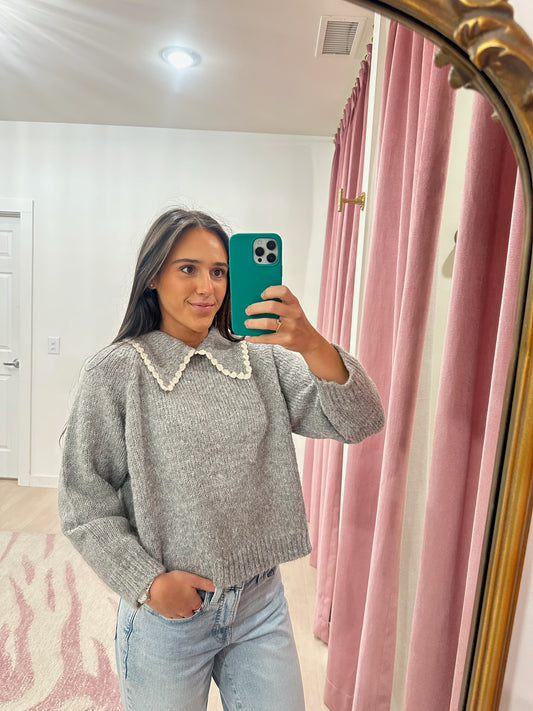 The Great The Crochet Collar Pullover