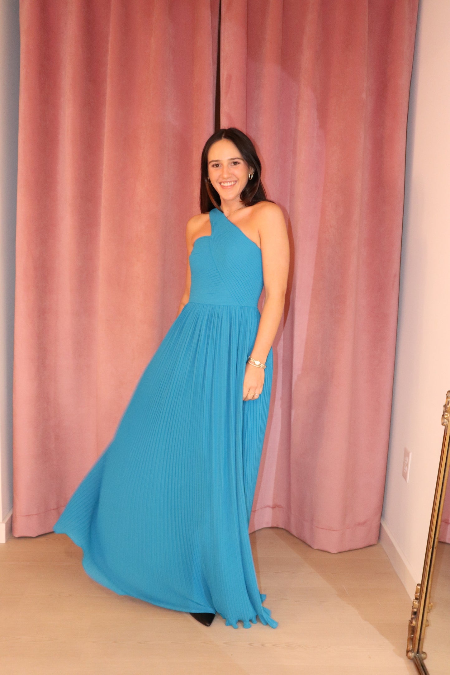 Amur Skye Deep V Pleated Gown - Blue Surf
