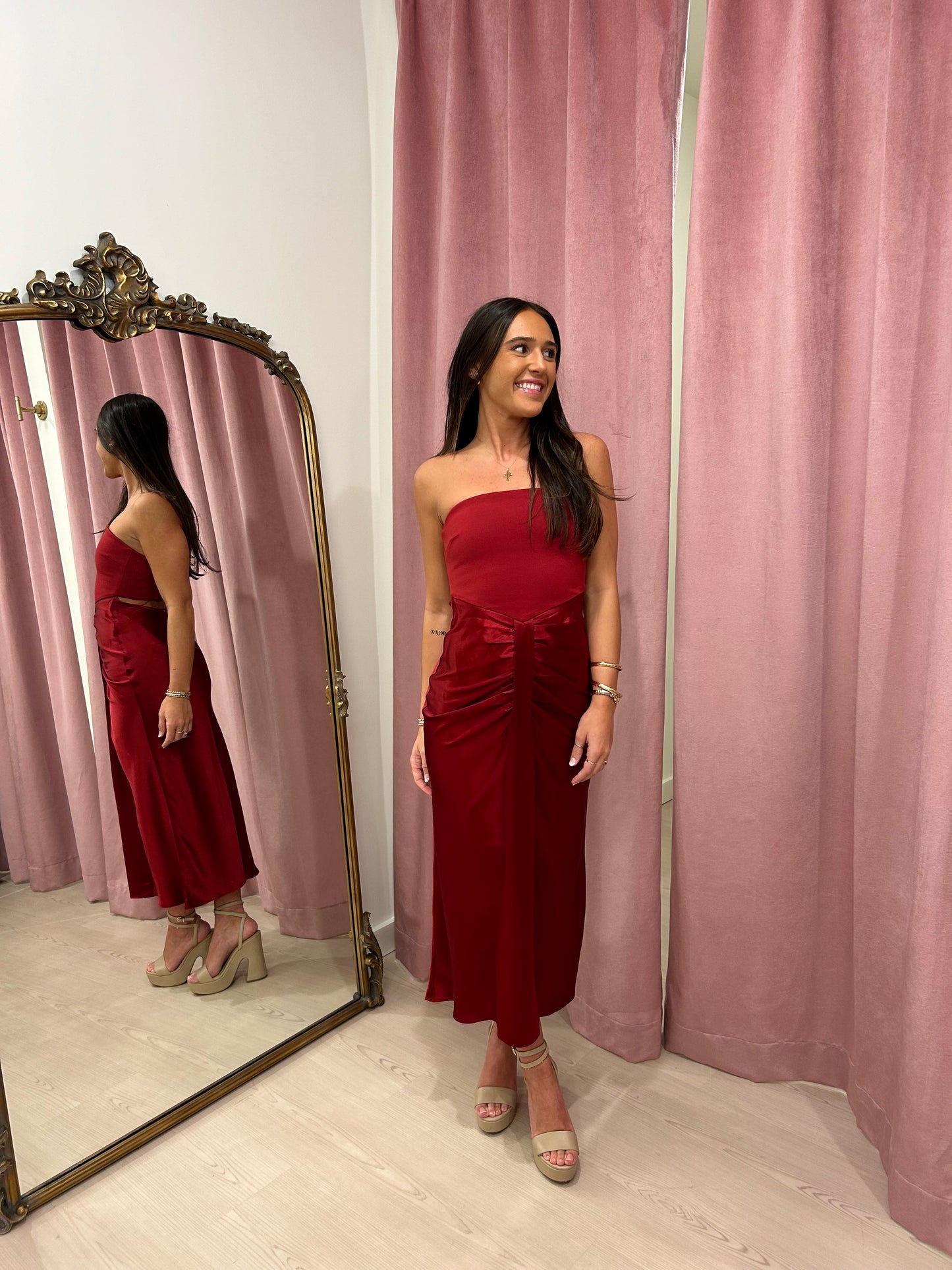 Staud Midi Wayfaring Dress - Rouge