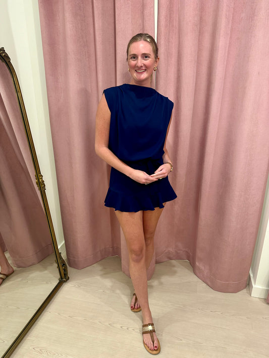 AMANDA UPRICHARD SHARLA SKORT ROMPER - NAVY