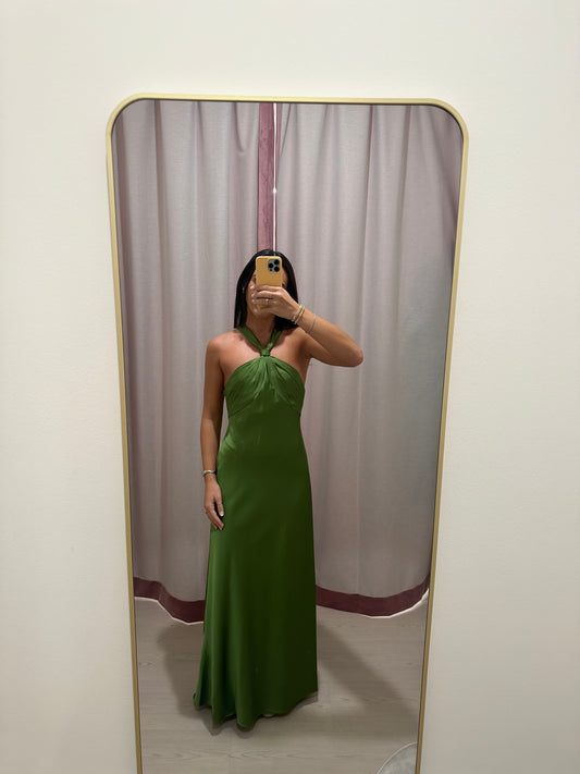 Liv Foster Satin Halter Gown - Olive