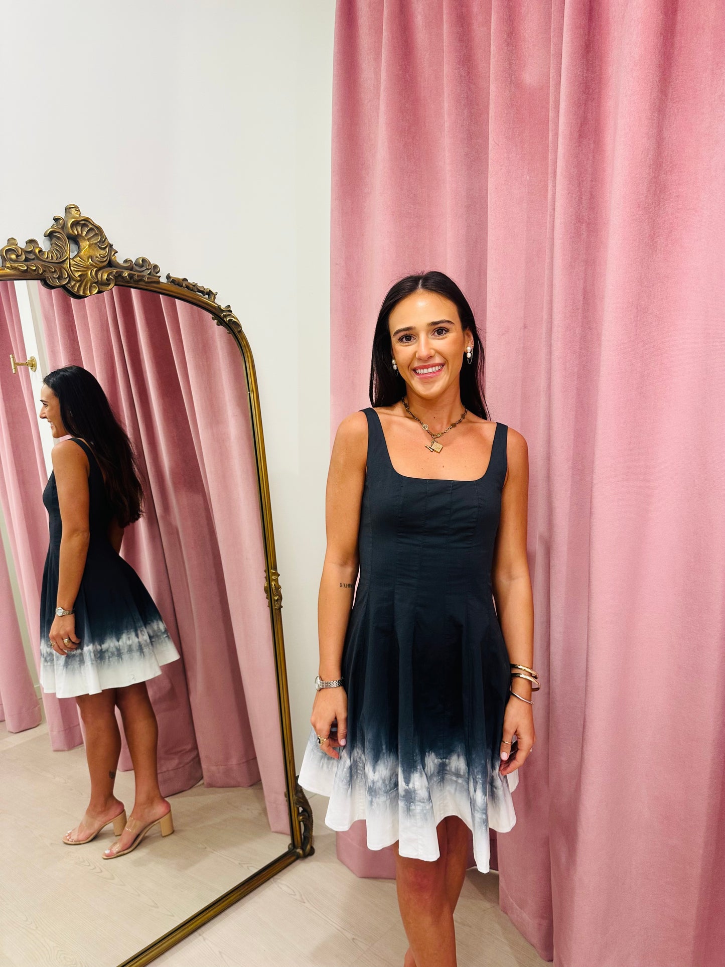 STAUD Wells Mini Dress Onyx Tie Dye