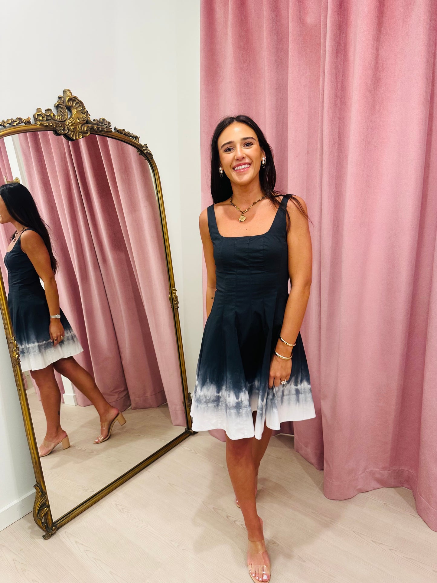 STAUD Wells Mini Dress Onyx Tie Dye