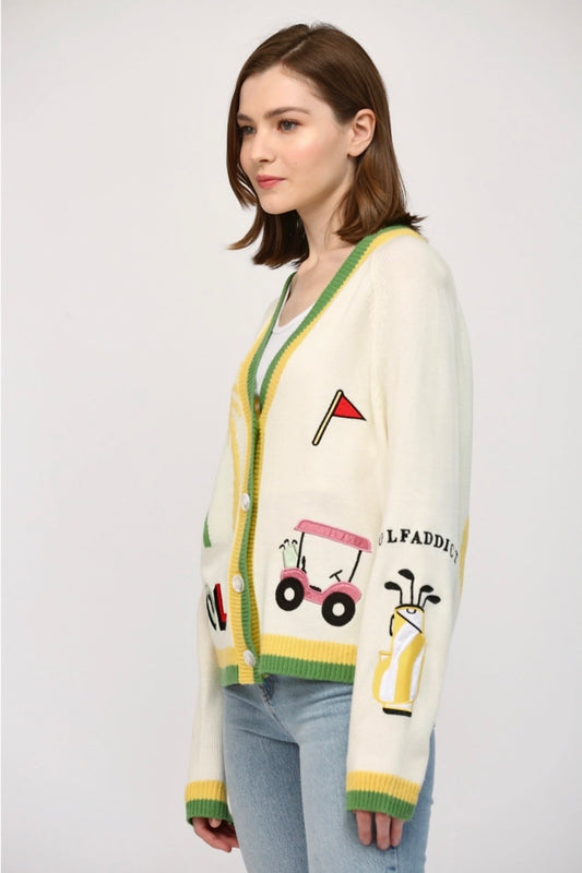 Golf Embroidered Patch Cardigan