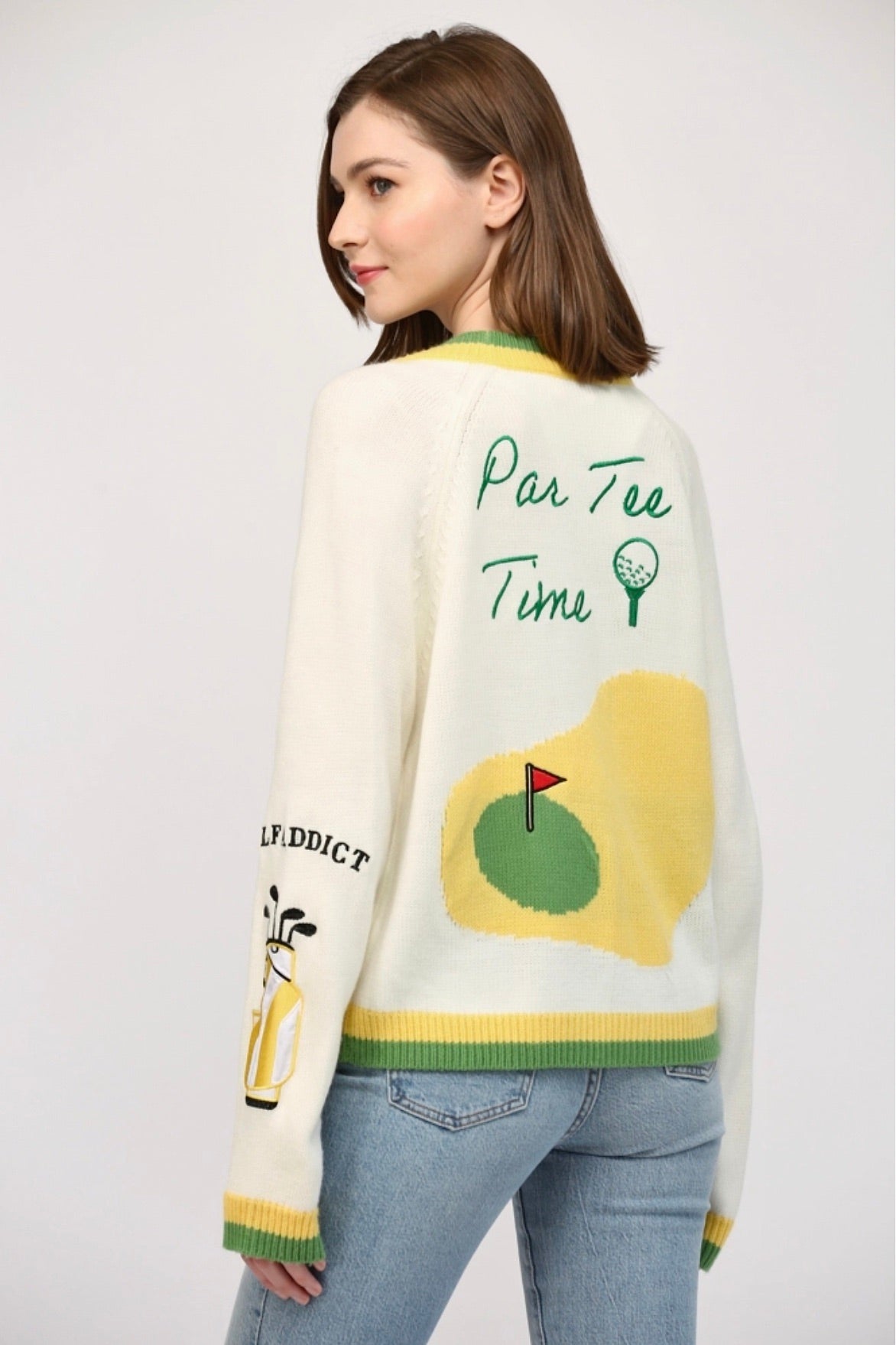 Golf Embroidered Patch Cardigan