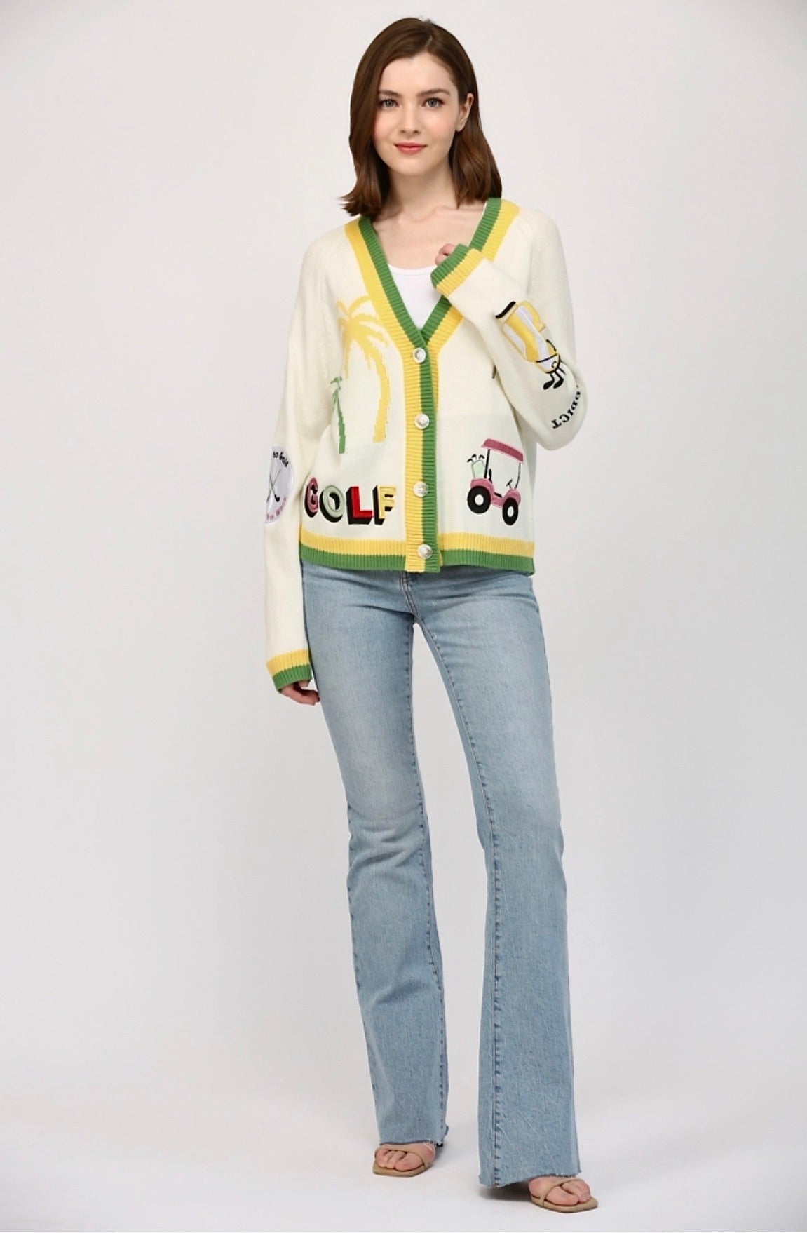Golf Embroidered Patch Cardigan