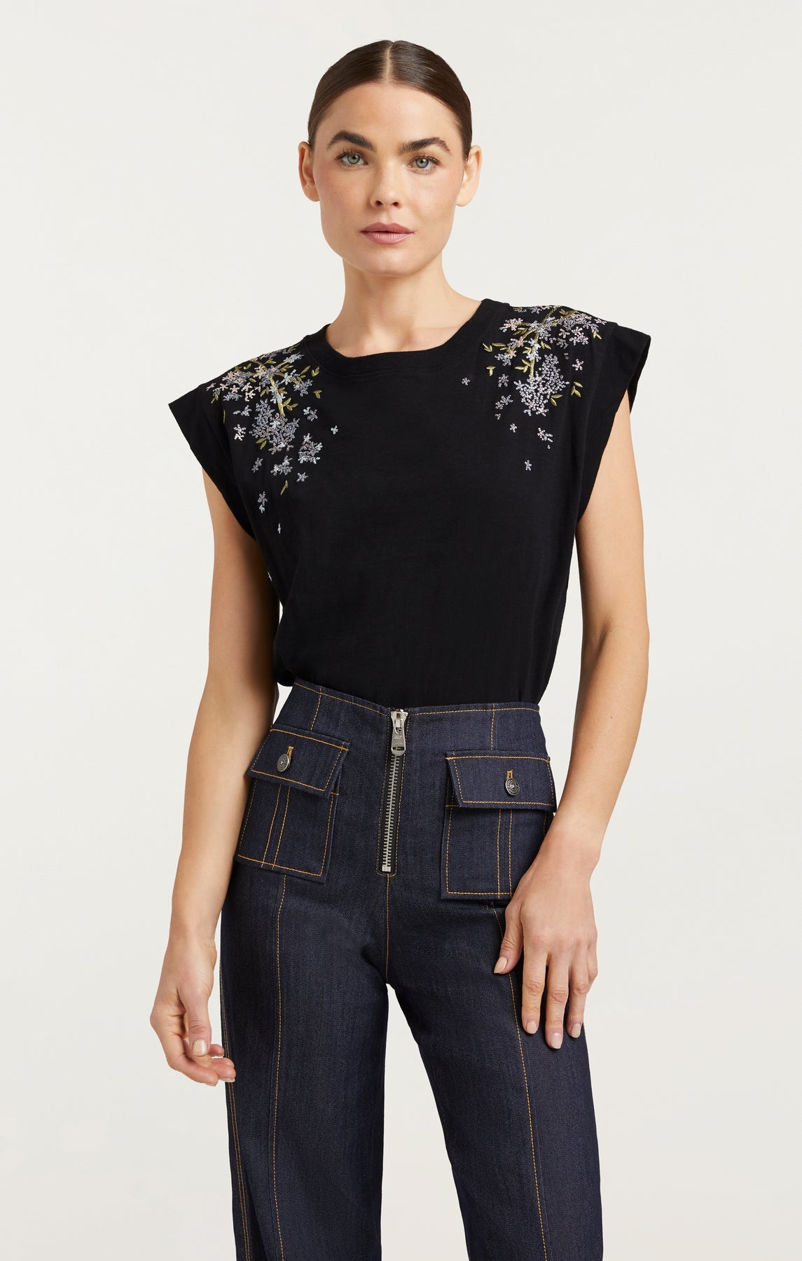 Cinq a Sept LILAC VINE EMBELLISHED BELLA TEE