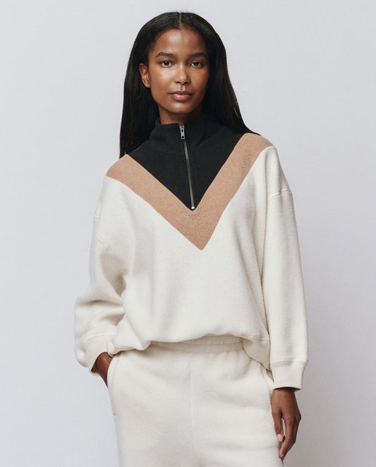 The Great The Colorblock Plush Chalet Sweatshirt - Washed White