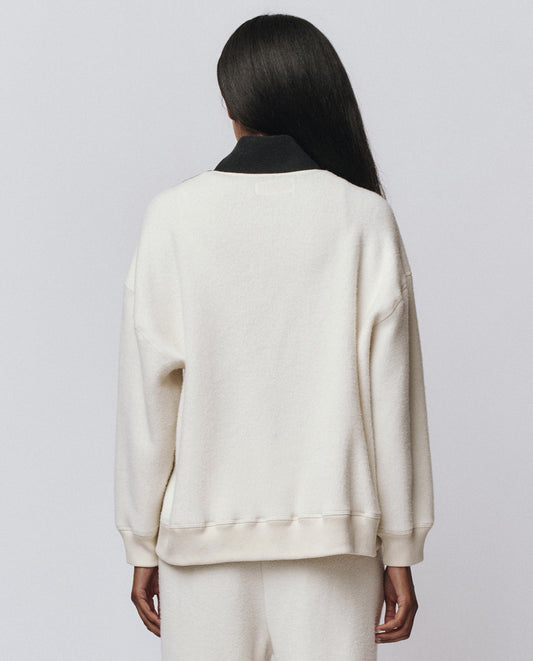 The Great The Colorblock Plush Chalet Sweatshirt - Washed White