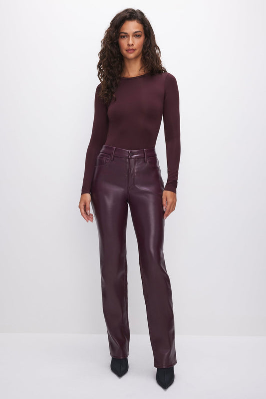 Good American GOOD ICON FAUX LEATHER PANTS - Malbec