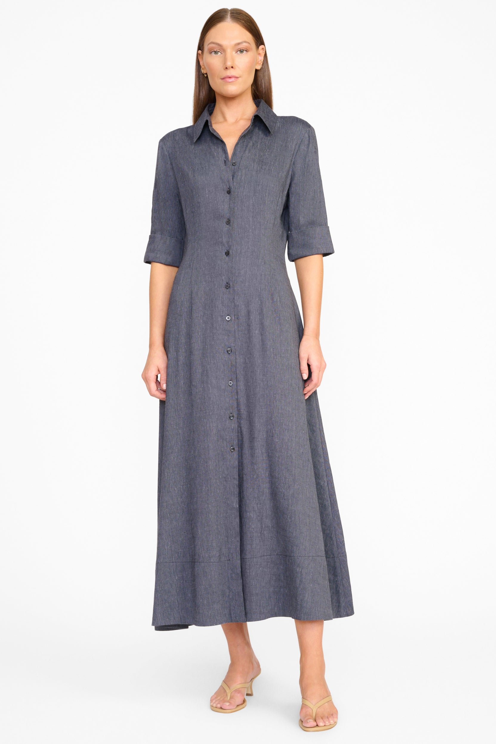 STAUD, Joan Linen Dress in Chambray, Size 4