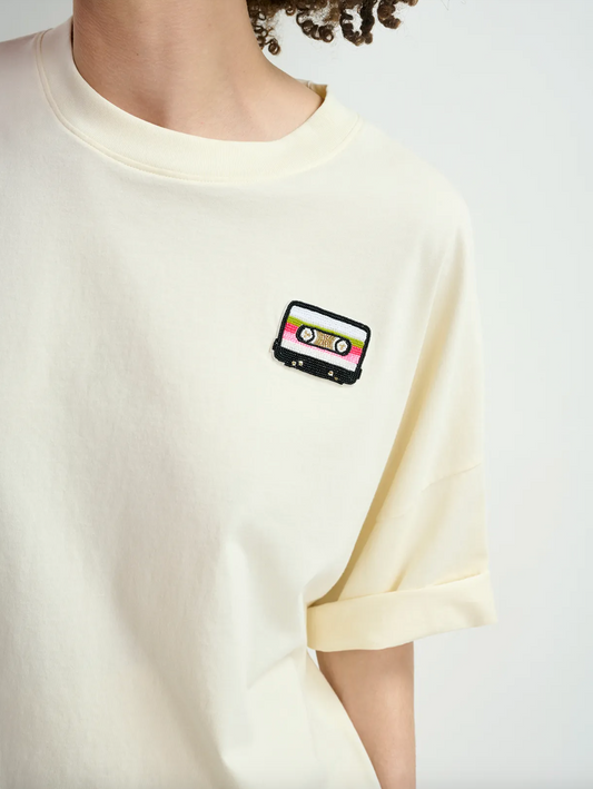 Essentiel Antwerp Ecru organic cotton cropped T-shirt with embroidery