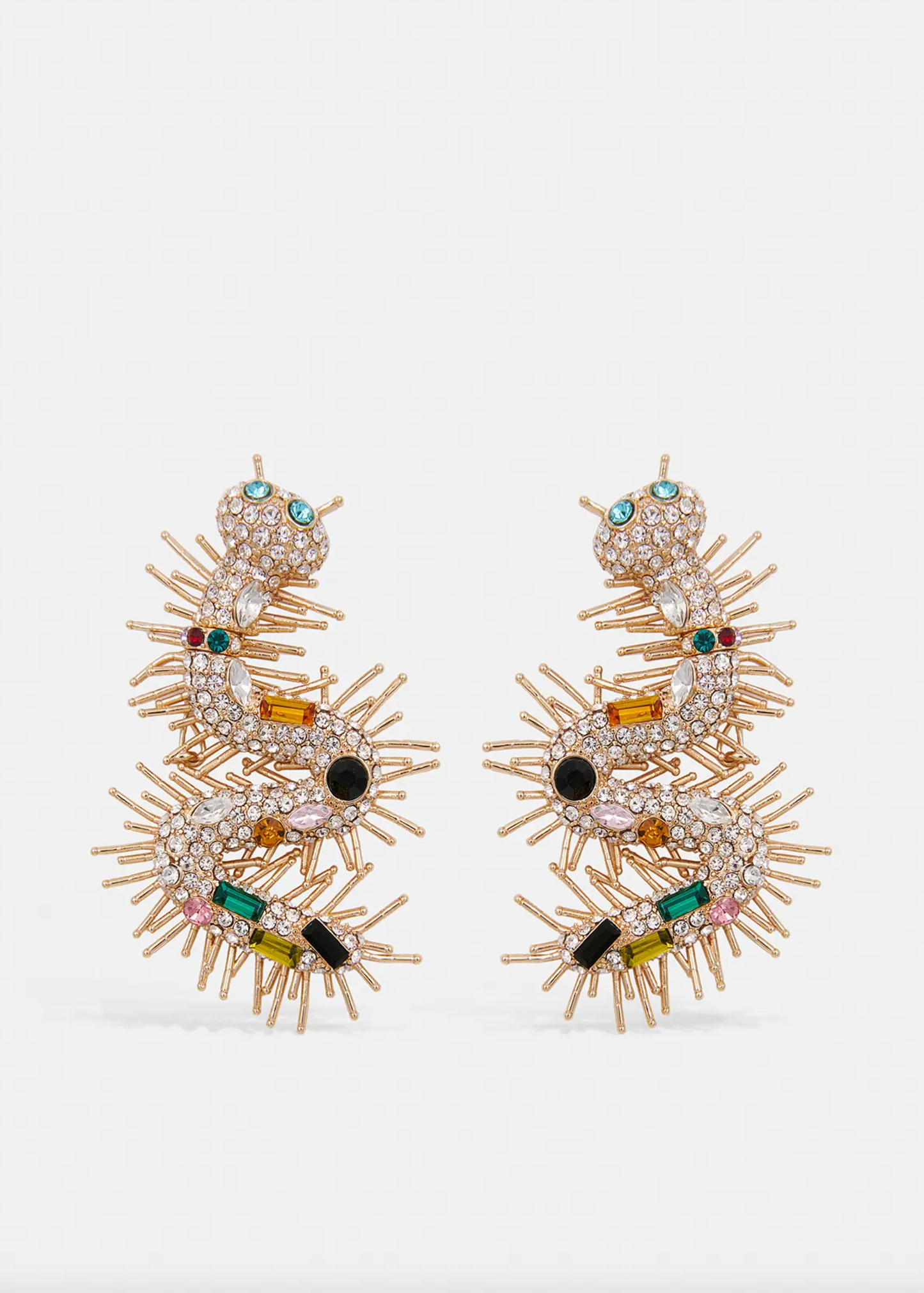ESSENTIEL ANTWERP Gold, silver and blue rhinestone centipede earrings