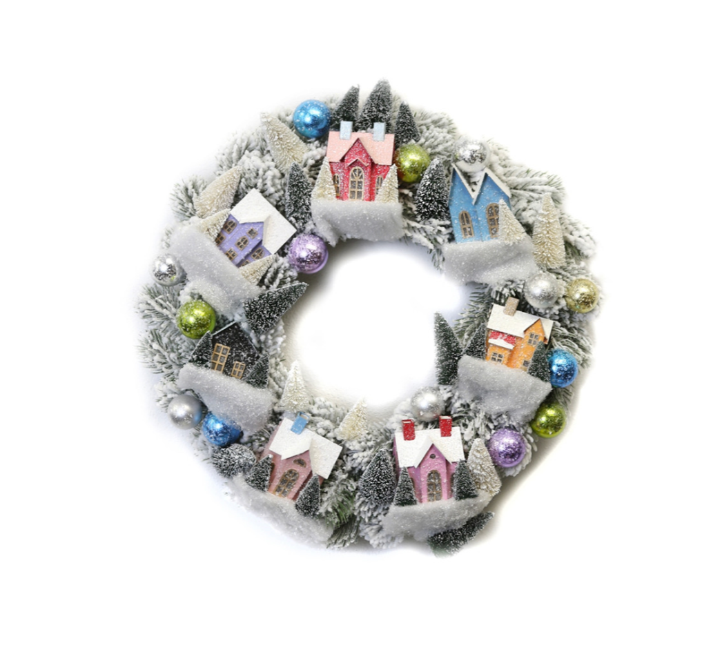 Frosted Village Wreath - Bright
