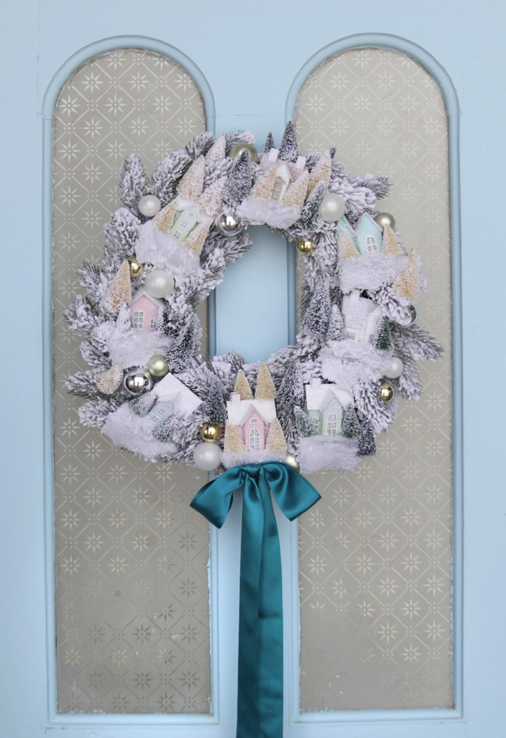Frosted Village Wreath - Bright