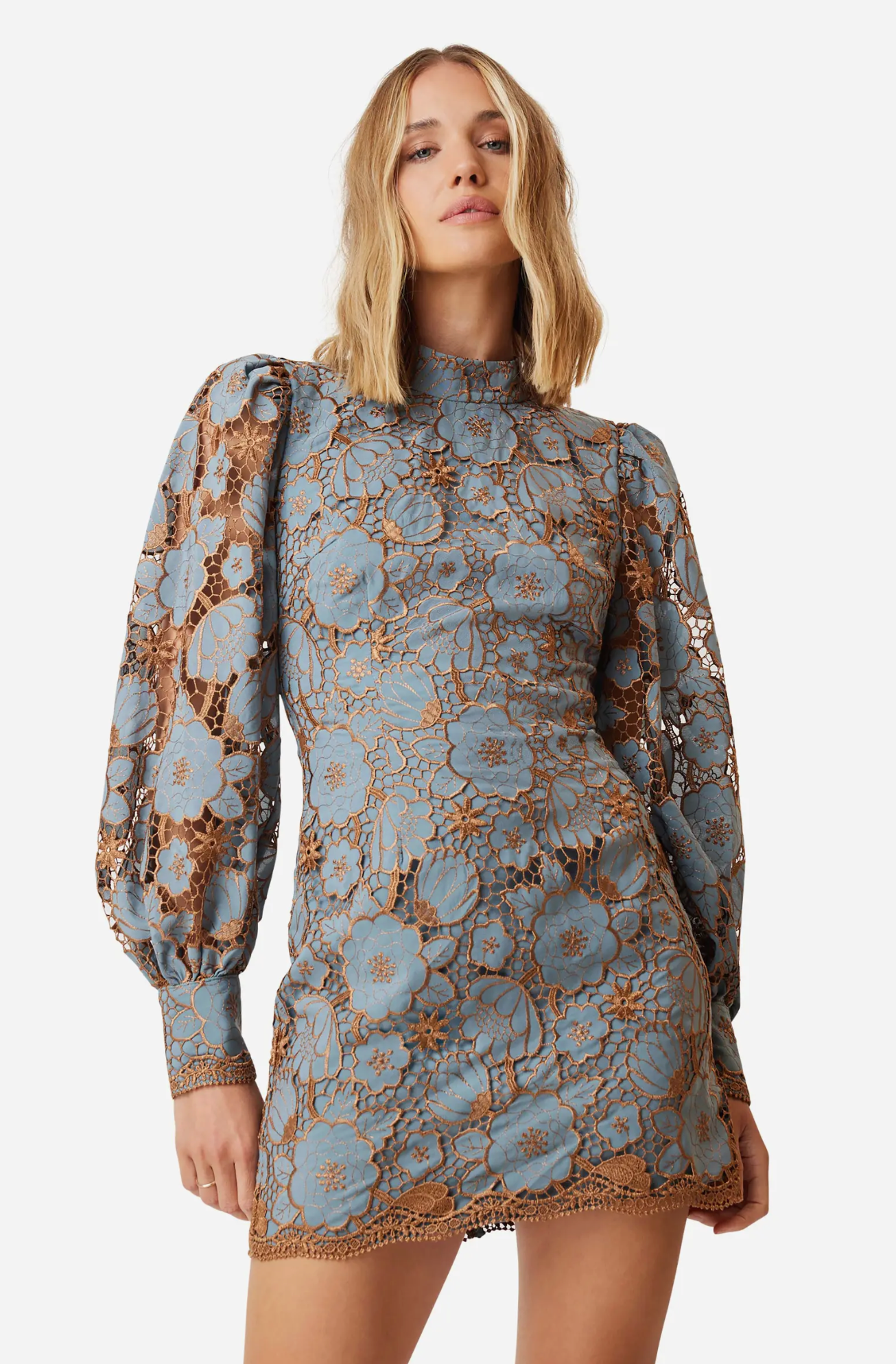 elliatt jasmine long sleeve dress ELLIATT Jasmine Long Sleeve Dress in Blue & Bronze
