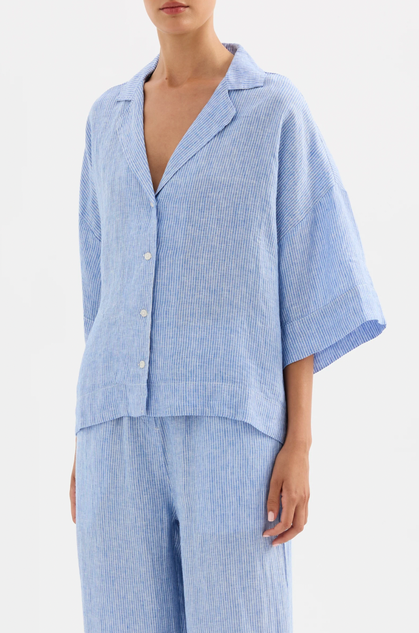 NudeLucy Lounge Stripe Linen Long Shirt
